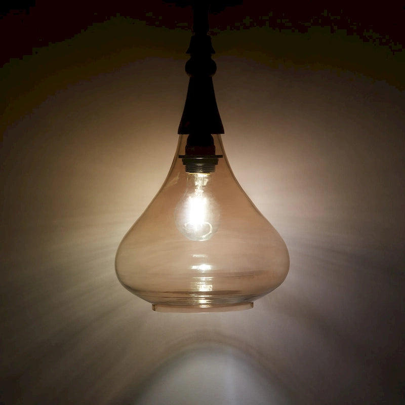 Suspension Cristobal River of Goods en verre ambré avec cache-cordon en jute - 8,5 x 8,5 x 45/74,5