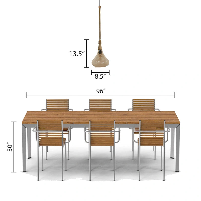 Suspension Cristobal River of Goods en verre ambré avec cache-cordon en jute - 8,5 x 8,5 x 45/74,5