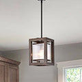 Alina 1 Light Antique Black Metal Natural Wood Fabric Shade Pendant Chandelier