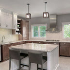 Lustre suspendu Alina à une lumière, en métal noir antique, bois naturel et abat-jour en tissu