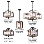 Lustre suspendu Alina à une lumière, en métal noir antique, bois naturel et abat-jour en tissu