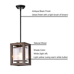 Lustre suspendu Alina à une lumière, en métal noir antique, bois naturel et abat-jour en tissu