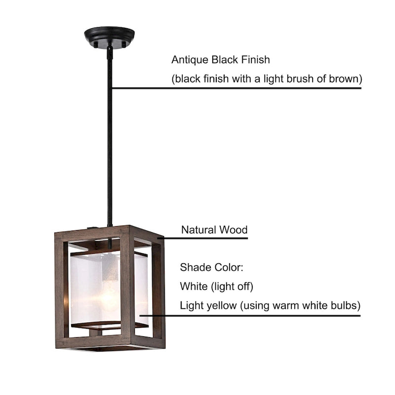 Lustre suspendu Alina à une lumière, en métal noir antique, bois naturel et abat-jour en tissu