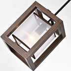 Lustre suspendu Alina à une lumière, en métal noir antique, bois naturel et abat-jour en tissu