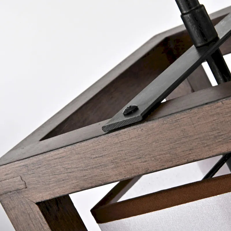 Lustre suspendu Alina à une lumière, en métal noir antique, bois naturel et abat-jour en tissu