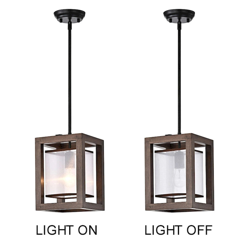 Lustre suspendu Alina à une lumière, en métal noir antique, bois naturel et abat-jour en tissu