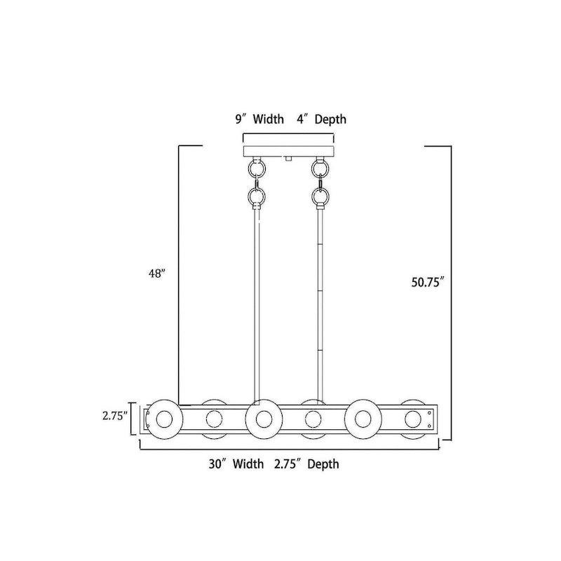 Luminaire linéaire à 6 lumières pour îlot central, en nickel brossé et bois - Nickel brossé et bois