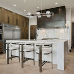 Luminaire linéaire à 6 lumières pour îlot central, en nickel brossé et bois - Nickel brossé et bois