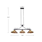 Luminaire linéaire à 3 lumières de style Tiffany et design Mission pour îlot central