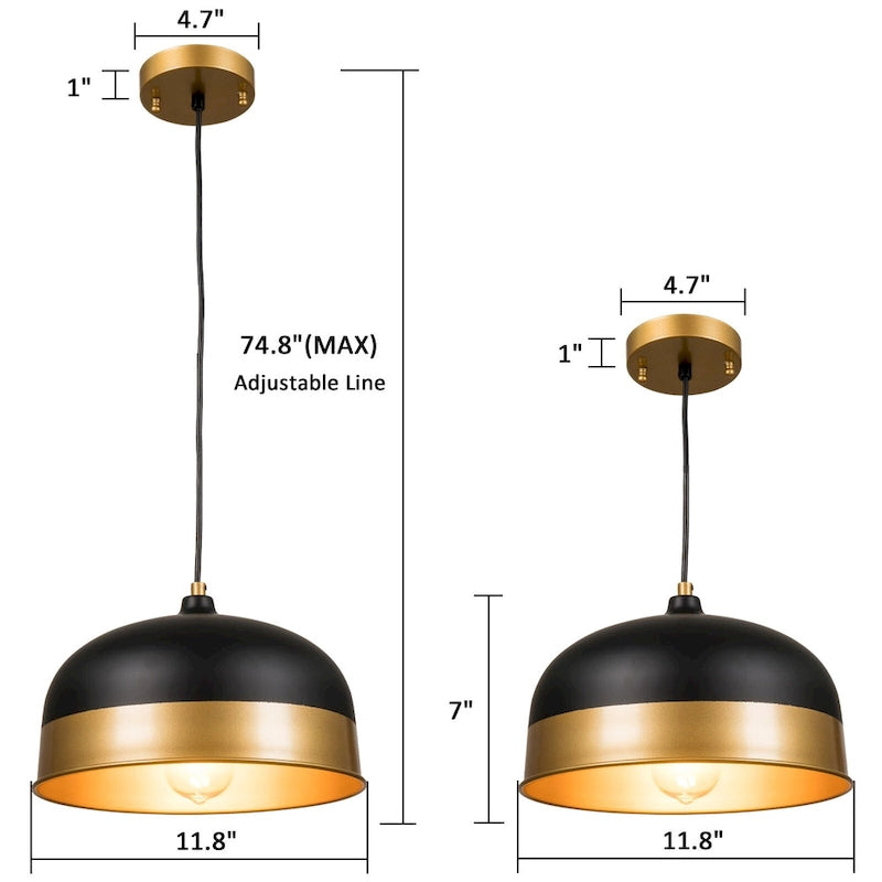 Lot de 2 suspensions industrielles noires ExBrite, luminaires suspendus vintage pour cuisine, restaurant, salle à manger, café, évier