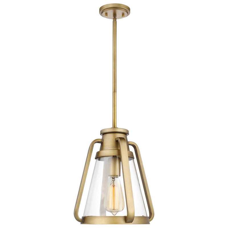 Suspension Everett 1 lumière 25 cm (10 pouces) en laiton naturel avec verre transparent - Laiton naturel