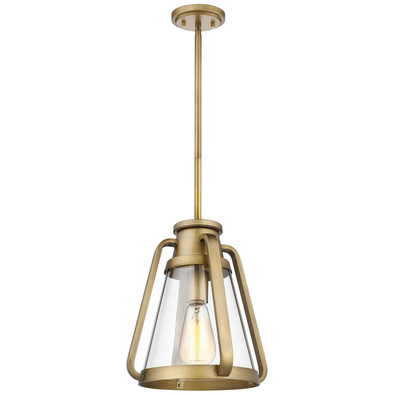 Suspension Everett 1 lumière 25 cm (10 pouces) en laiton naturel avec verre transparent - Laiton naturel