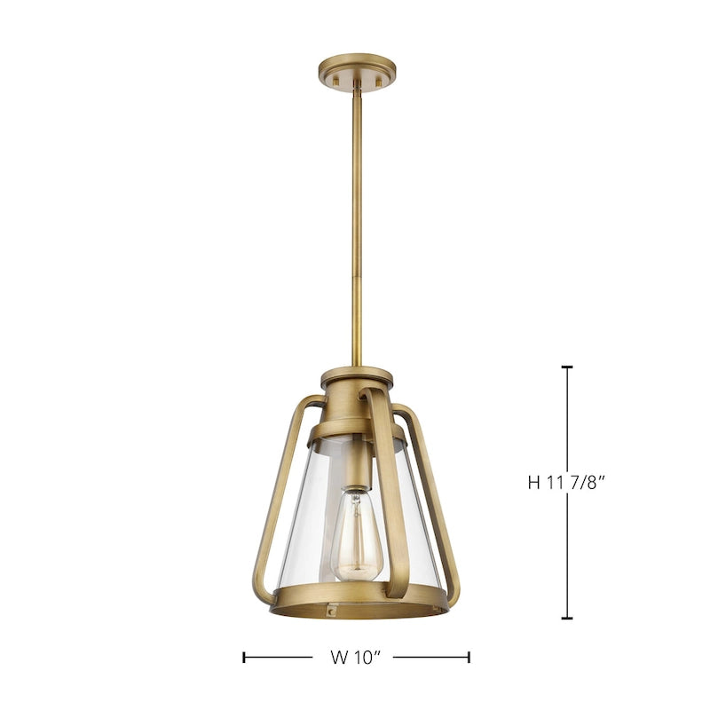 Suspension Everett 1 lumière 25 cm (10 pouces) en laiton naturel avec verre transparent - Laiton naturel