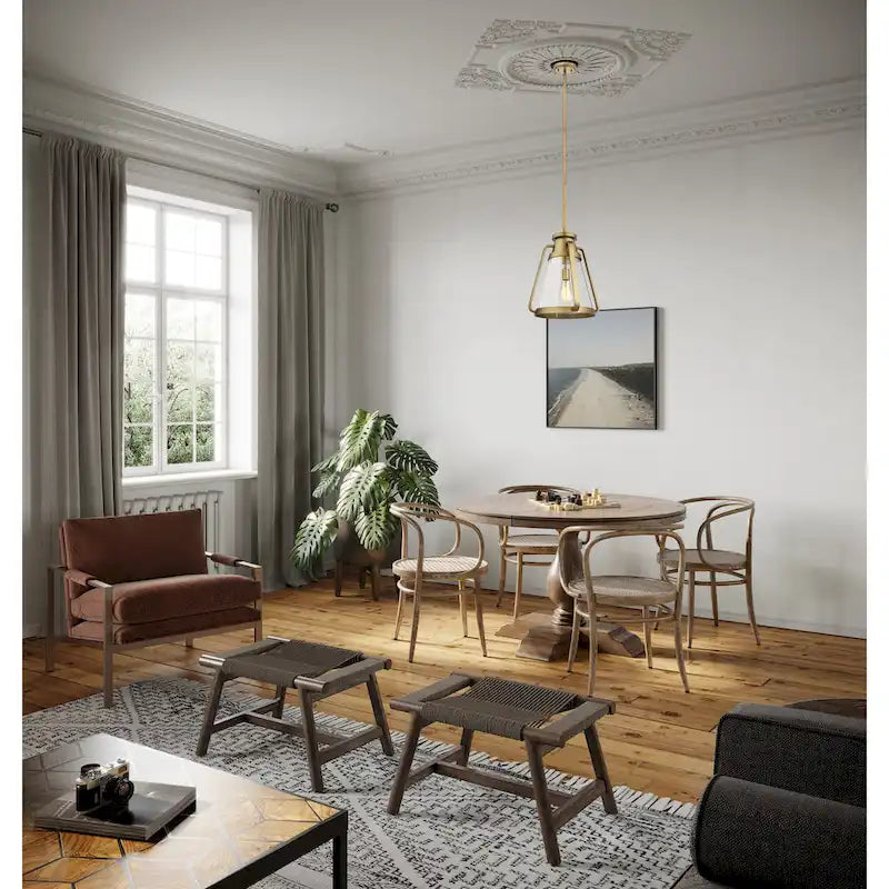 Suspension Everett 1 lumière 25 cm (10 pouces) en laiton naturel avec verre transparent - Laiton naturel