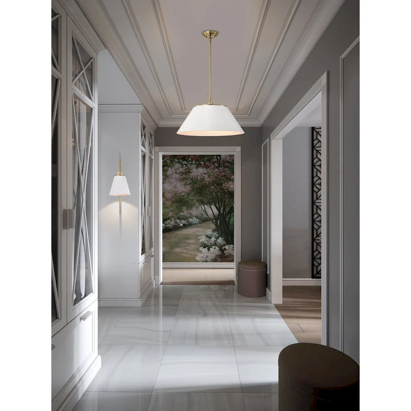 Suspension Dover à 3 lumières, grand modèle, blanche avec laiton vieilli