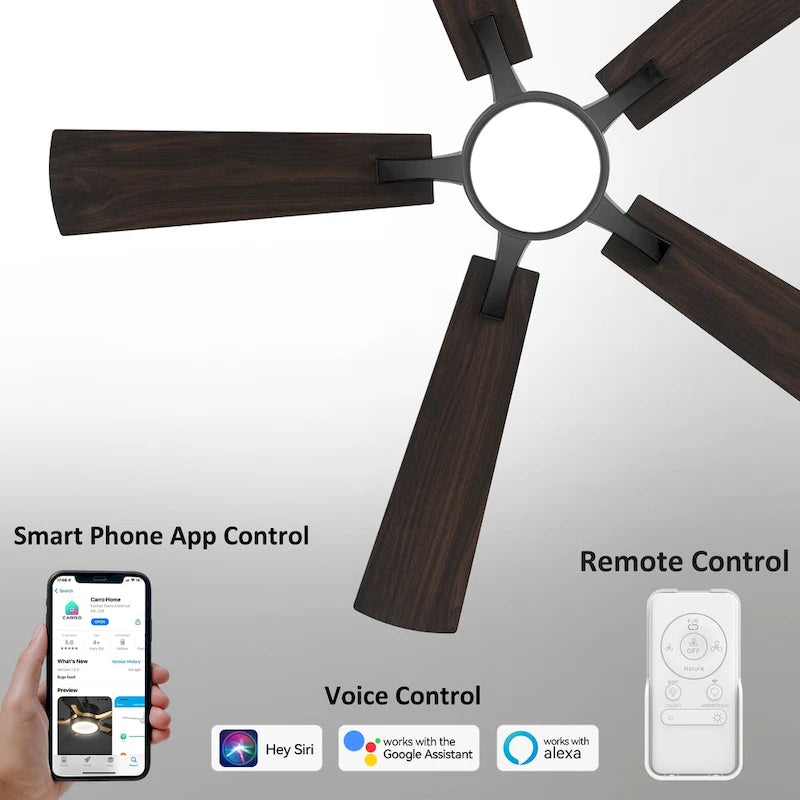 CARRO Elliott 52  5-Blade Smart Ceiling Fan with LED Light and Remote Control-Walnut Fan Blade