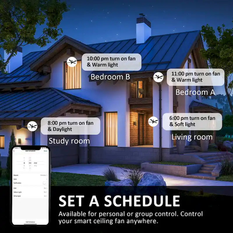 Ventilateur de plafond intelligent CARRO Elliott 52 à 5 pales avec éclairage LED et télécommande - Pales en noyer