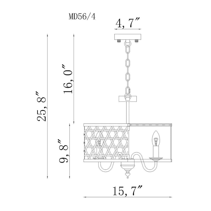 Suspension Dora en rotin naturel de 40 cm (16 pouces) à 4 lumières