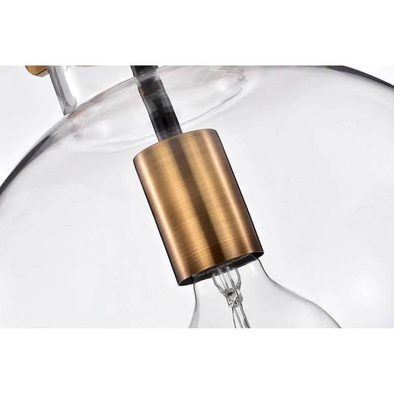 Suspension globe en verre transparent de 25 cm (10 pouces) à une lumière, noire et or antique, 1 lumière