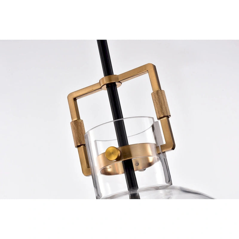 Suspension globe en verre transparent de 25 cm (10 pouces) à une lumière, noire et or antique, 1 lumière