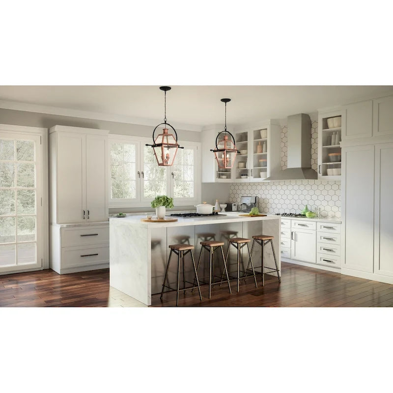 Suspension rustique Rue De Royal à 4 lumières en cuivre vieilli