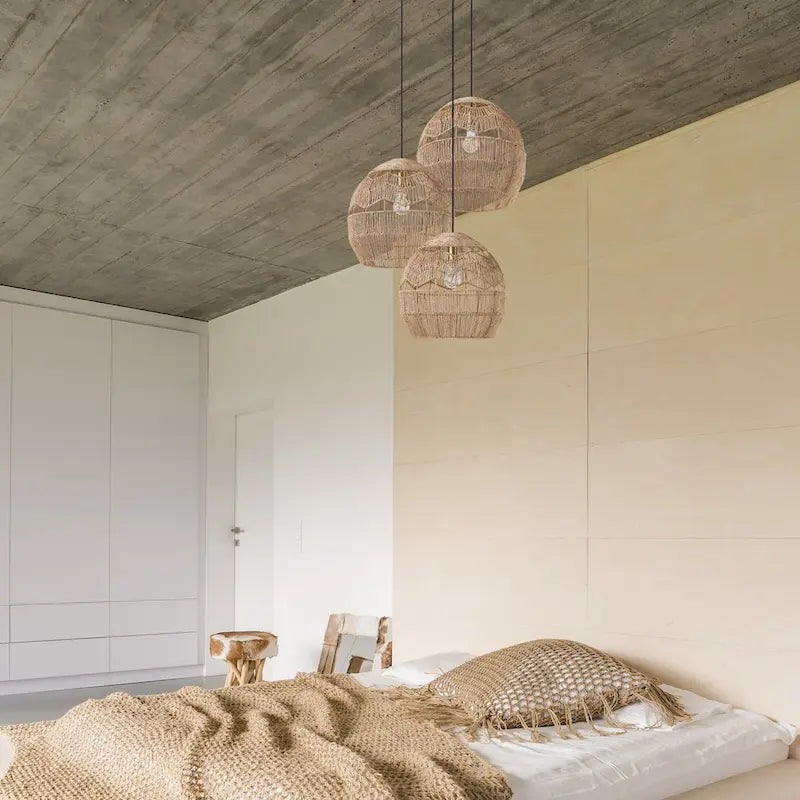 Suspension lumineuse Charlotte River of Goods en métal et corde de chanvre tressée - 15,5 x 15,5 x 15,75/62,75