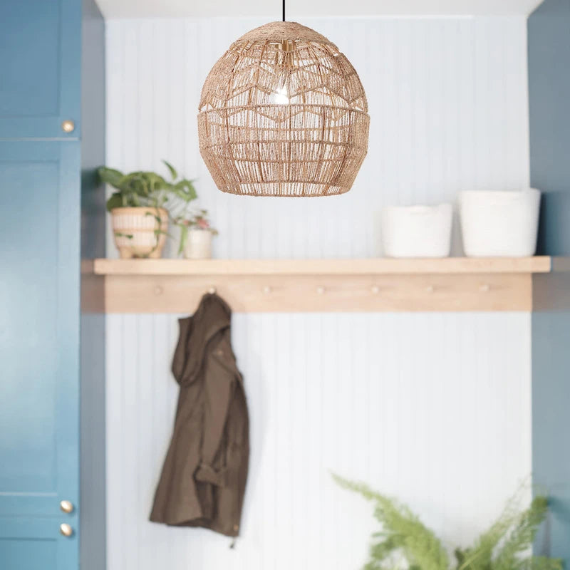 Suspension lumineuse Charlotte River of Goods en métal et corde de chanvre tressée - 15,5 x 15,5 x 15,75/62,75