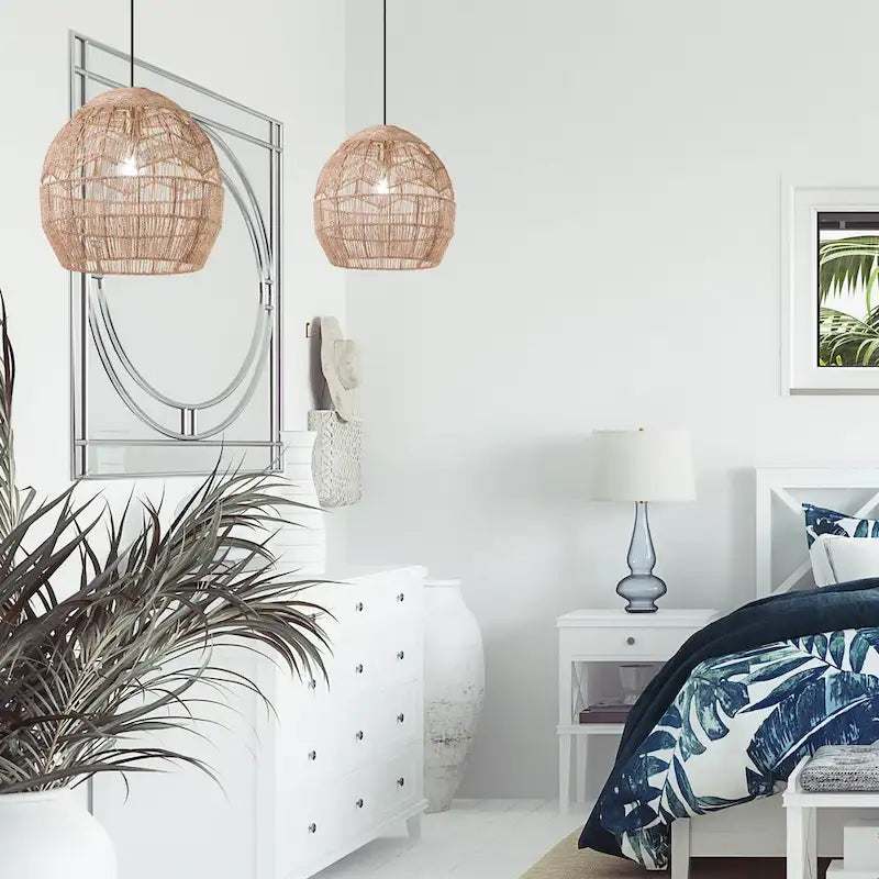 Suspension lumineuse Charlotte River of Goods en métal et corde de chanvre tressée - 15,5 x 15,5 x 15,75/62,75