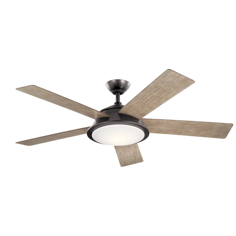 Kichler Verdi 56 Inch LED Ceiling Fan Anvil Iron with Distressed Antique Gray and Walnut Blades