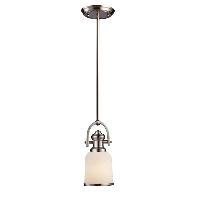 Suspension à une lumière Elk Home Brooksdale en nickel satiné et verre blanc