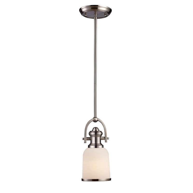 Suspension à une lumière Elk Home Brooksdale en nickel satiné et verre blanc
