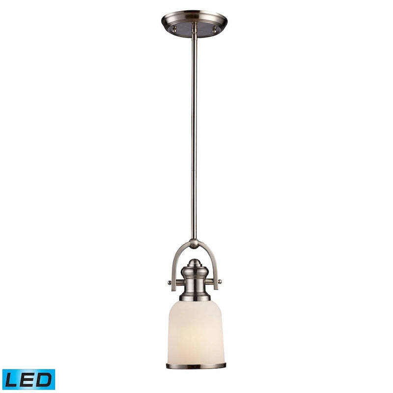 Suspension à une lumière Elk Home Brooksdale en nickel satiné et verre blanc