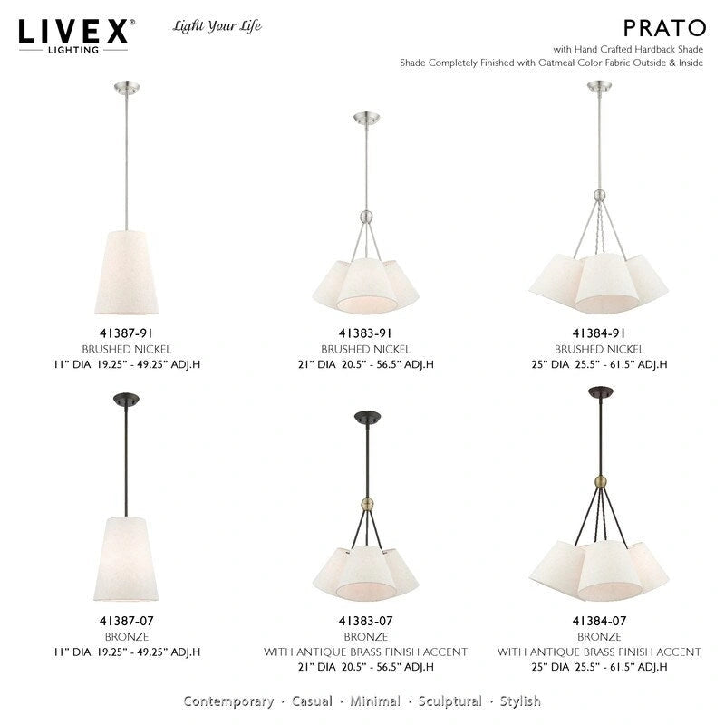 Suspension Livex Lighting 1 lumière en bronze, 41387-07 - 11 po de diamètre x 19,25 à 49,25 po de hauteur réglable