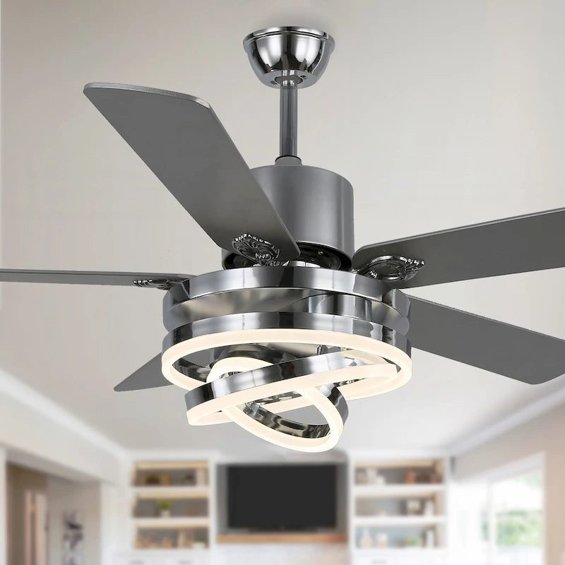 Ventilateur de plafond réversible moderne de 132 cm (52 ​​pouces) avec éclairage LED, 6 vitesses et télécommande pour grandes pièces - 132 cm (52 ​​pouces)