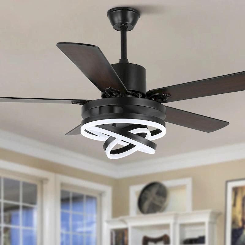 Ventilateur de plafond réversible moderne de 132 cm (52 ​​pouces) avec éclairage LED, 6 vitesses et télécommande pour grandes pièces - 132 cm (52 ​​pouces)