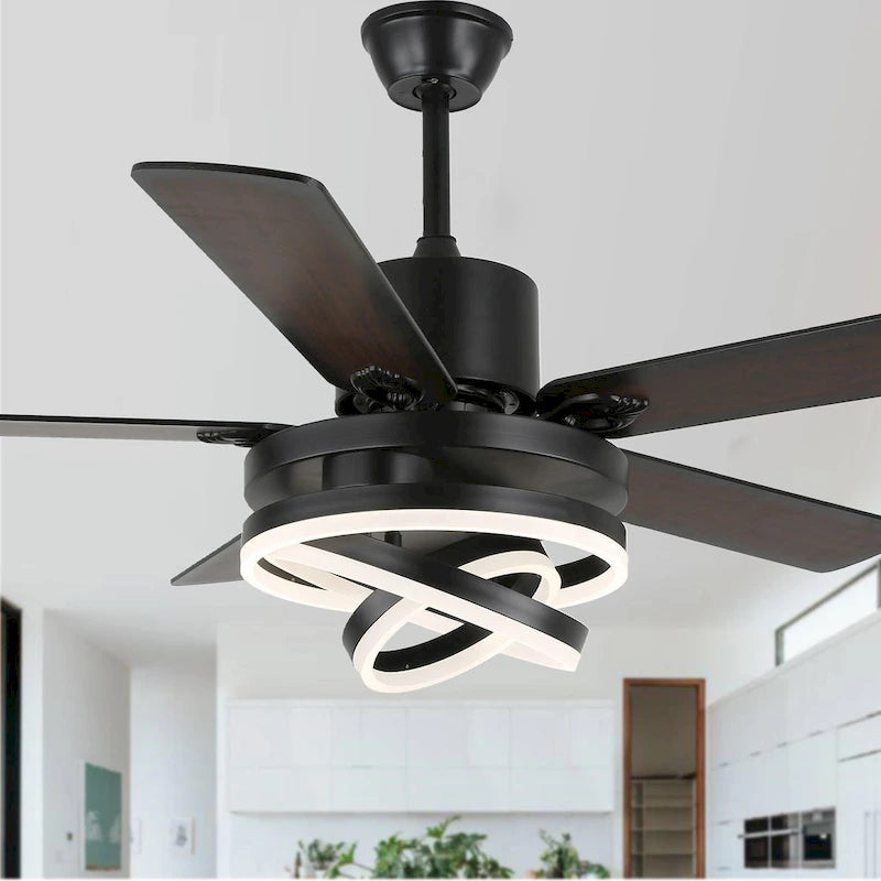 Ventilateur de plafond réversible moderne de 132 cm (52 ​​pouces) avec éclairage LED, 6 vitesses et télécommande pour grandes pièces - 132 cm (52 ​​pouces)