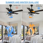 Ventilateur de plafond réversible moderne de 132 cm (52 ​​pouces) avec éclairage LED, 6 vitesses et télécommande pour grandes pièces - 132 cm (52 ​​pouces)