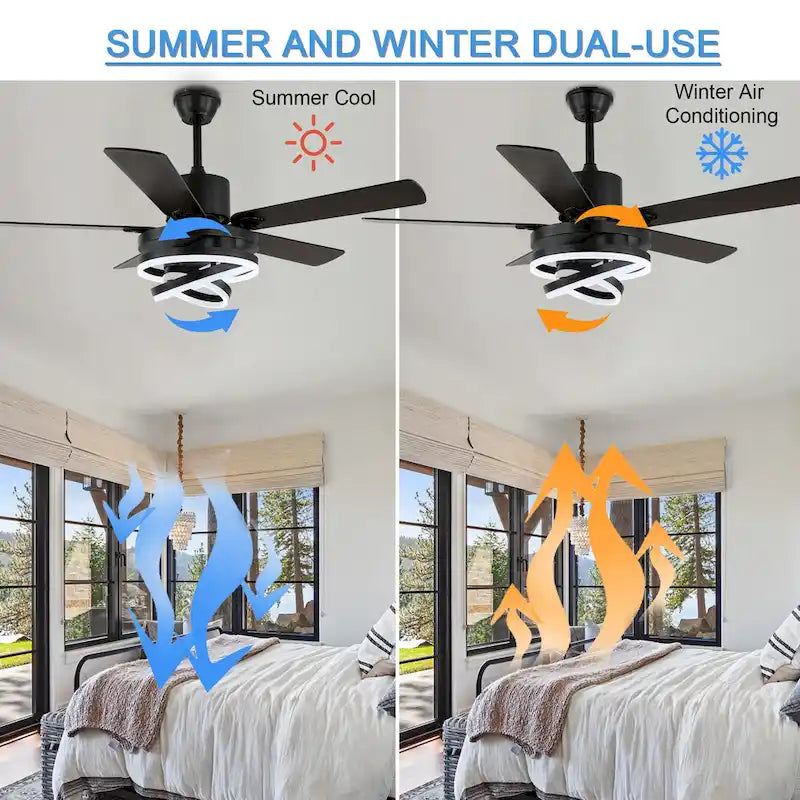Ventilateur de plafond réversible moderne de 132 cm (52 ​​pouces) avec éclairage LED, 6 vitesses et télécommande pour grandes pièces - 132 cm (52 ​​pouces)