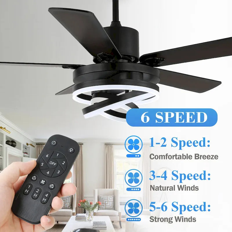 Ventilateur de plafond réversible moderne de 132 cm (52 ​​pouces) avec éclairage LED, 6 vitesses et télécommande pour grandes pièces - 132 cm (52 ​​pouces)