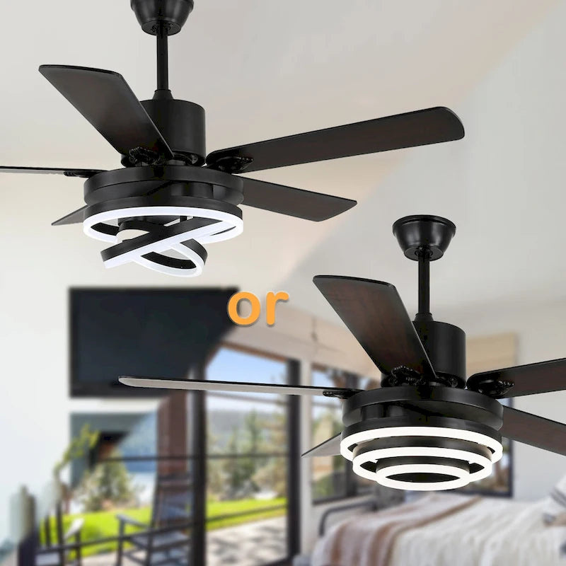 Ventilateur de plafond réversible moderne de 132 cm (52 ​​pouces) avec éclairage LED, 6 vitesses et télécommande pour grandes pièces - 132 cm (52 ​​pouces)