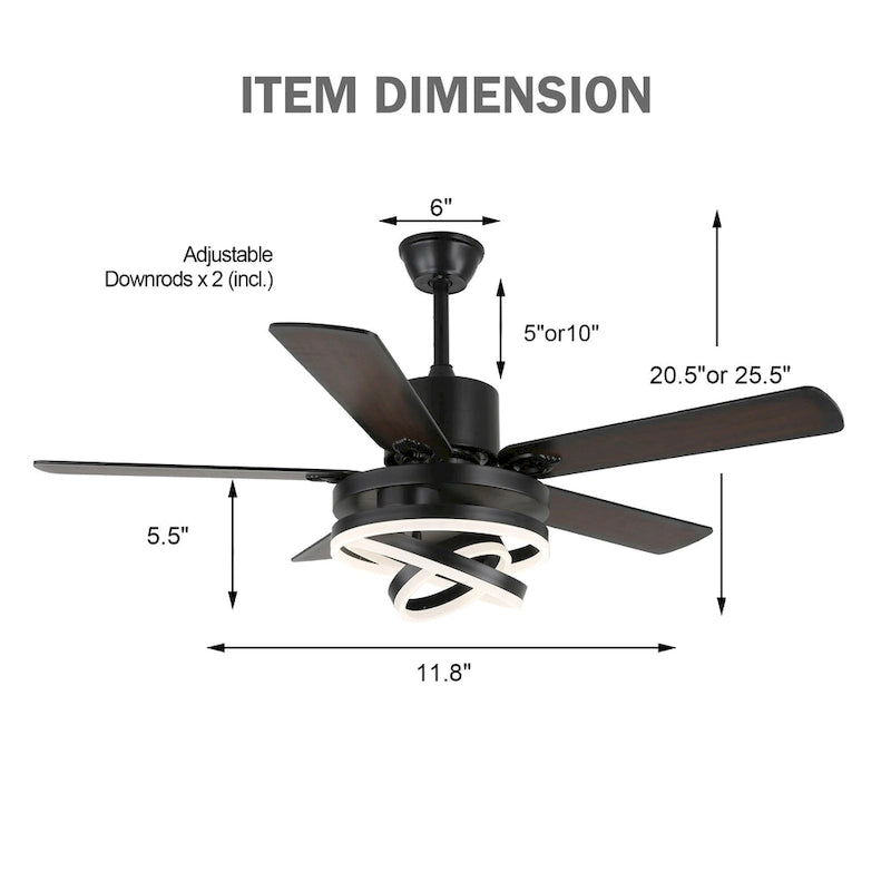 Ventilateur de plafond réversible moderne de 132 cm (52 ​​pouces) avec éclairage LED, 6 vitesses et télécommande pour grandes pièces - 132 cm (52 ​​pouces)