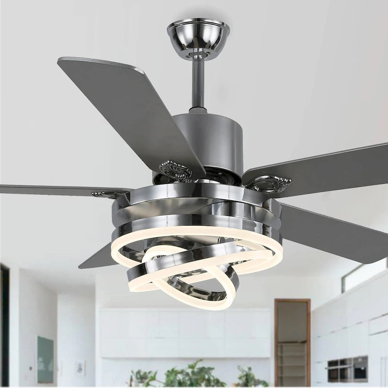 Ventilateur de plafond réversible moderne de 132 cm (52 ​​pouces) avec éclairage LED, 6 vitesses et télécommande pour grandes pièces - 132 cm (52 ​​pouces)