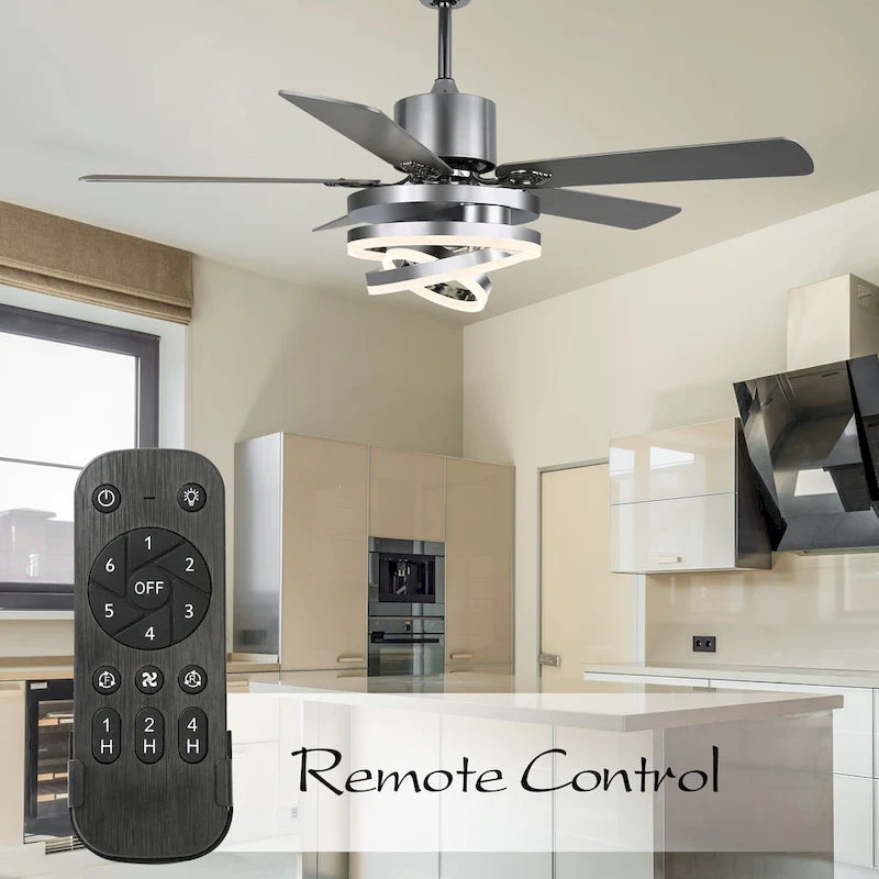 Ventilateur de plafond réversible moderne de 132 cm (52 ​​pouces) avec éclairage LED, 6 vitesses et télécommande pour grandes pièces - 132 cm (52 ​​pouces)