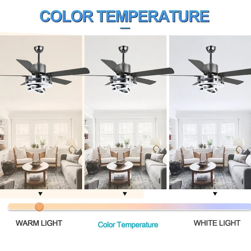 Ventilateur de plafond réversible moderne de 132 cm (52 ​​pouces) avec éclairage LED, 6 vitesses et télécommande pour grandes pièces - 132 cm (52 ​​pouces)