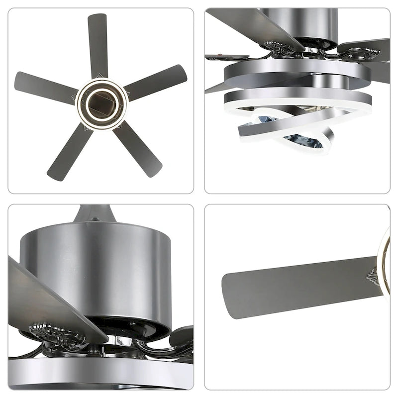 Ventilateur de plafond réversible moderne de 132 cm (52 ​​pouces) avec éclairage LED, 6 vitesses et télécommande pour grandes pièces - 132 cm (52 ​​pouces)