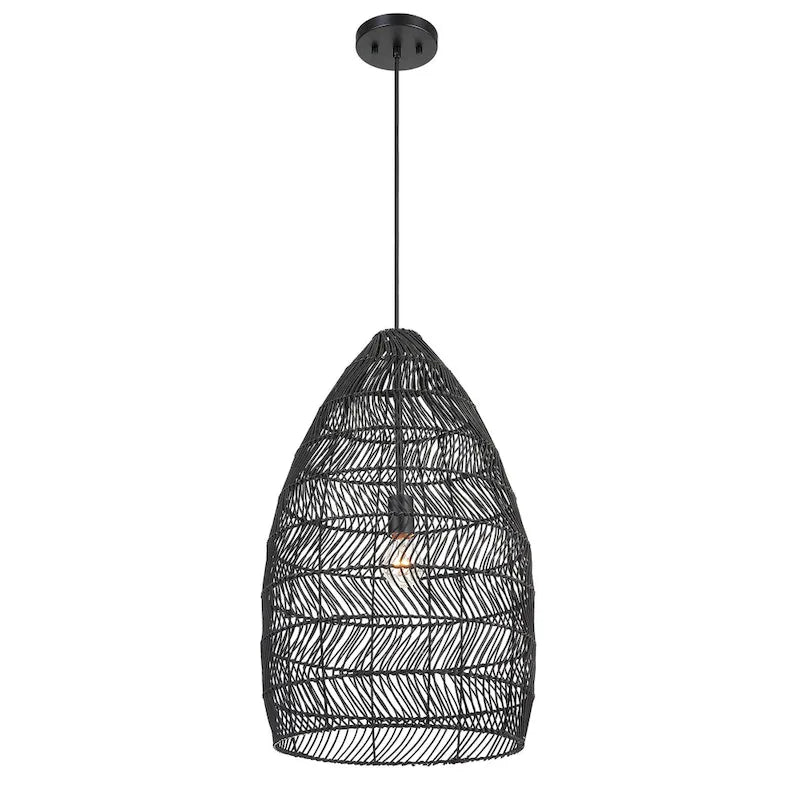 Suspension Uttermost Nandi 1 Lumière Tissé Noir - 25H x 15 Dia po.
