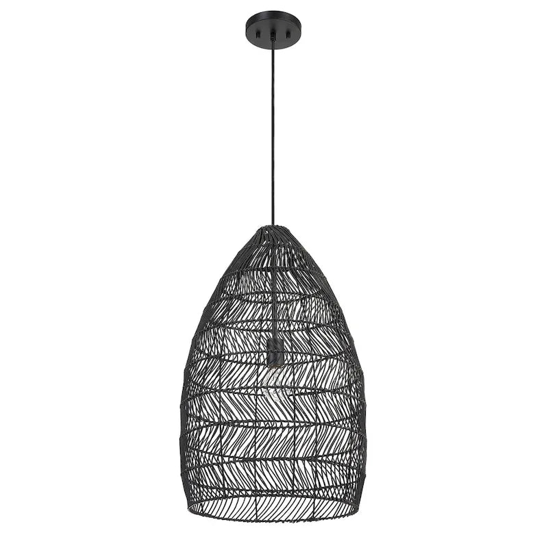 Suspension Uttermost Nandi 1 Lumière Tissé Noir - 25H x 15 Dia po.