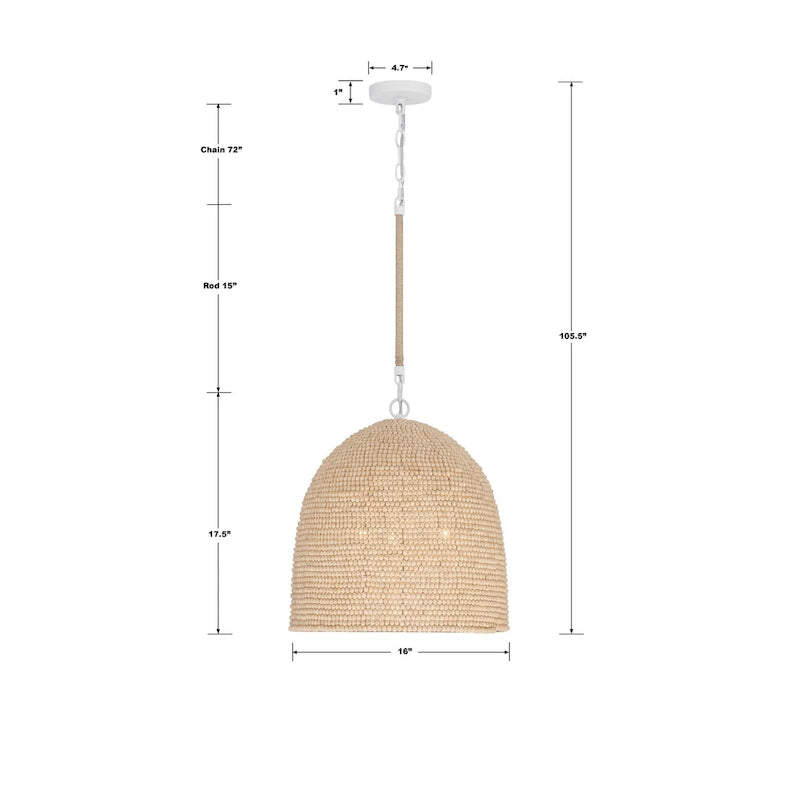 Suspension Jasper à 3 lumières, blanc mat et bois naturel - 40,6 cm (L) x 44,5 cm (H)