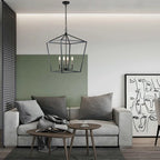 4-Light Matte Black Lantern Pendant Chandelier 20 in with Nickle or Black Sleeve