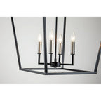 Lustre suspendu lanterne noir mat à 4 lumières de 50,8 cm (20 po) avec manchon nickelé ou noir.